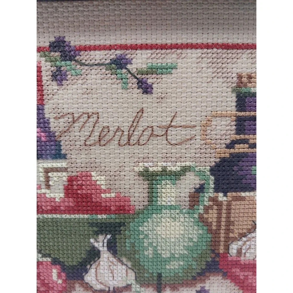 Finished Framed Cross Stitch Susan Winget Mediterranean Flavors Wine Kitchen Art